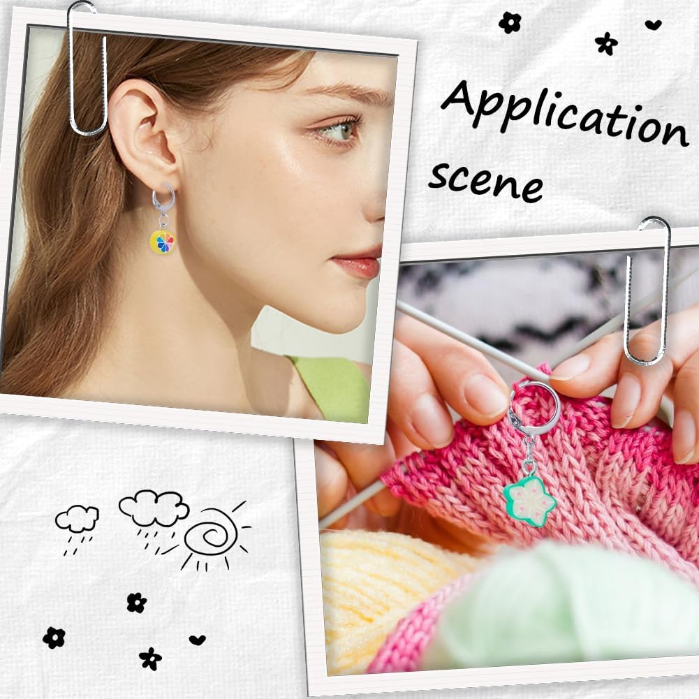 SUNNYCLUE 1 Box 40Pcs Stitch Markers Locking Crocheting Markers Knitting Fruit Polymer Clay Beads Cute Removable Clip on Charm Leverback Clasps Crochet Stitch Markers for Yarns Knit Crocheting Sewing