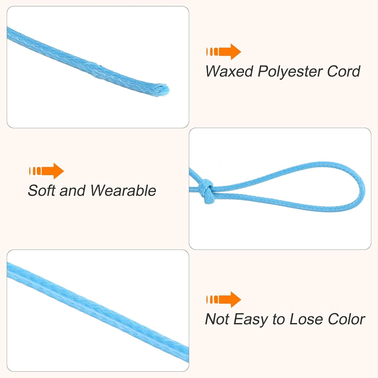 MECCANIXITY Waxed Cord 2.5mm Waxed Polyester Cord 87 Yard Wax String for Bracelet Making, Necklaces, Beading, Jewelry Making and DIY Crafts(Sky Blue)
