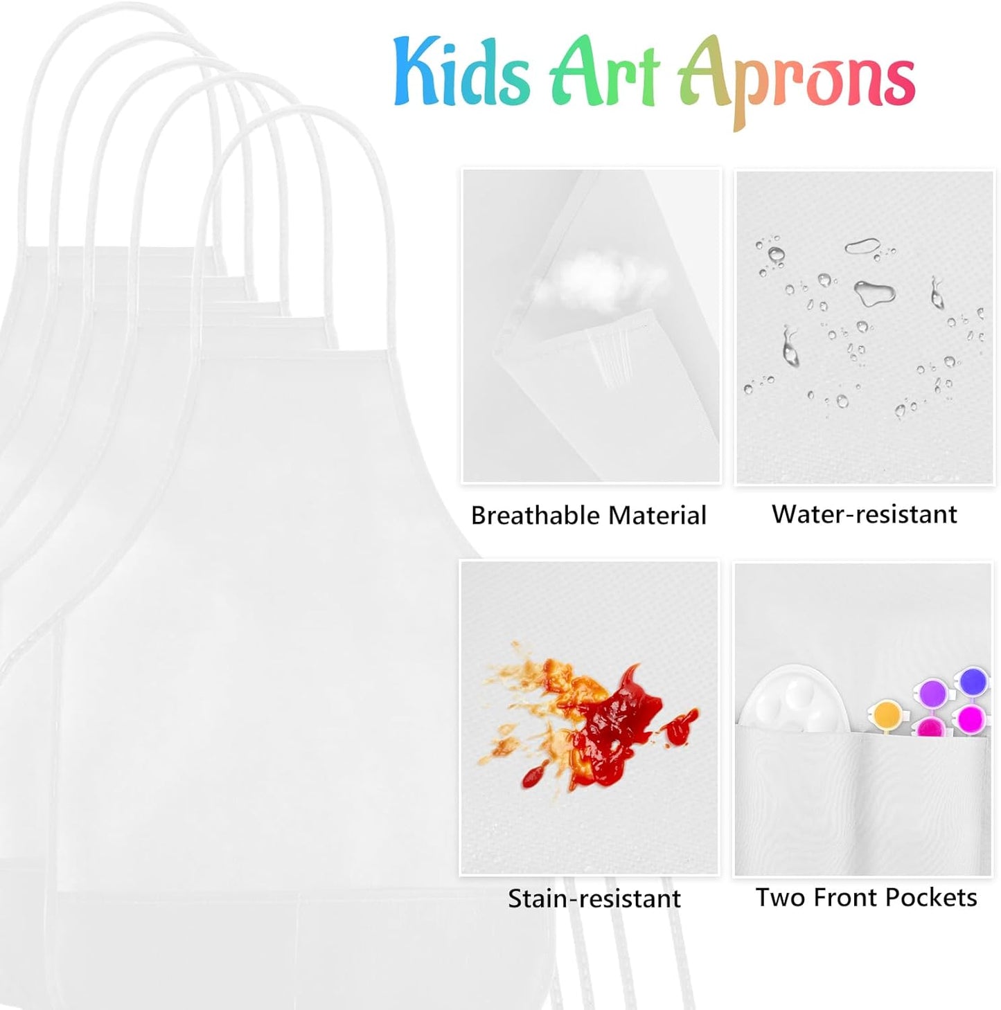 NACHLYNN 10/20/30 Pcs Kids Painting Apron Kid Art Aprons Toddler Paint Apron Smock with 2 Pockets for Cooking Painting Craft
