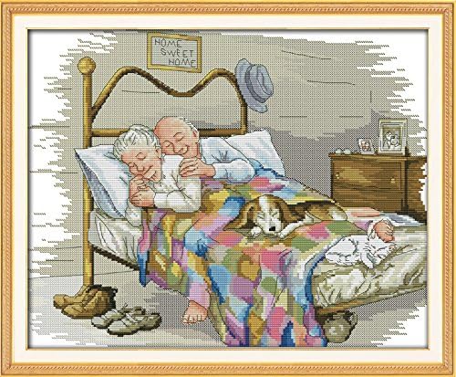 Maydiyer 14CT Counted Cross Stitch Kits Unprinted Embroidery Kit,Starter Kits for Beginners Needlework Sets-The Old Married Couple 17.3×14.2 inch