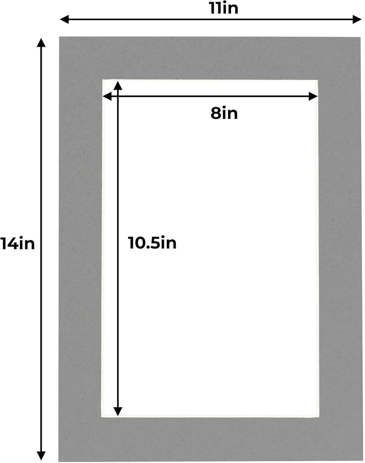 11x14 Mat for 8.5x11 Photo - Precut Mid Grey Picture Matboard for Frames 11 x 14 Inches - Bevel Cut Matte to Display Art 8.5 x 11 Inches - Acid Free Pack of 25 MATS with Backing Boards & Clear Bags