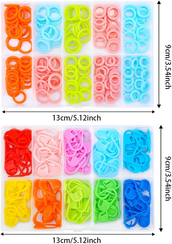 LUNARM 340 Pcs Stitch Ring Markers and Colorful Knitting Crochet Locking Counter Stitch Needle Clips with 2 Storage Boxes for Handicraft Weaving Sewing