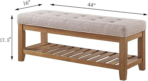 24KF Large Rectangular Upholstered Tufted Linen Fabric Ottoman Bench, Padded - Image 2