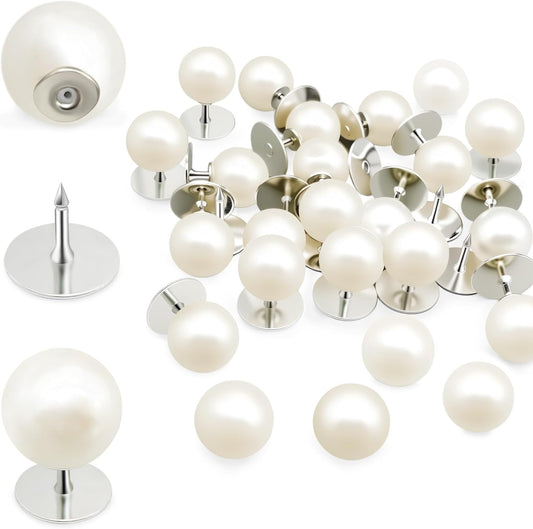 50 Sets Pearl Buttons No Sew Buttons for Clothes, 10mm Pearl Brooch Pins Reusable for Women, White Safety Pins for Dresses, Shirts, DIY Crafts, Fashion Decorative Accessories