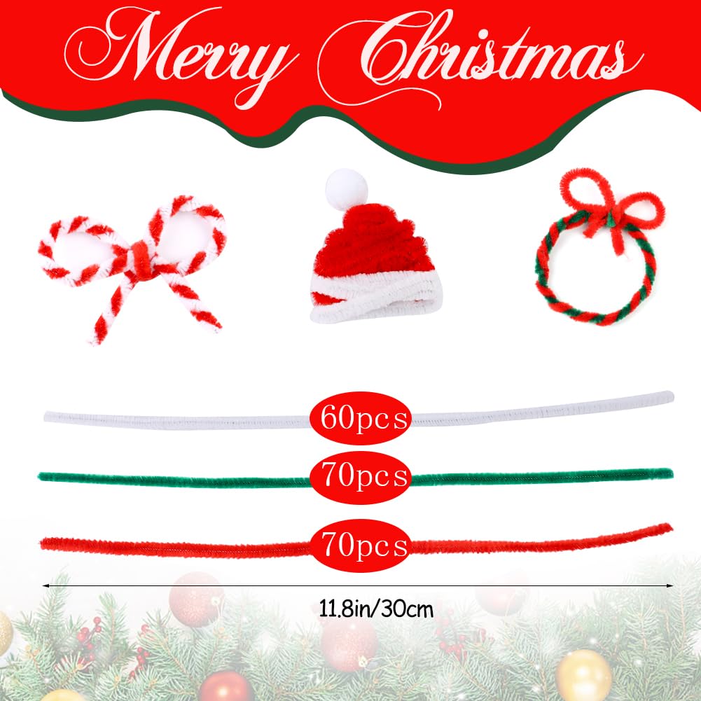 200 PCS Pipe Cleaners, Christmas Craft Pipe Cleaners, Pipe Cleaners Chenille Stems, Pipe Cleaners Bulk, Art Pipe Cleaners for Creative Christmas Decoration Supplies (Red+Green+White)