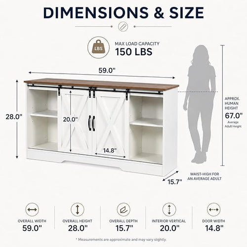 4 EVER WINNER Farmhouse Coffee Bar Cabinet, Kitchen Storage Cabinet, Coffee - Image 2