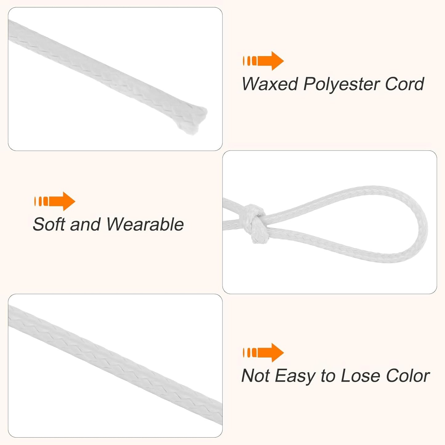 MECCANIXITY Waxed Cord 2.5mm Waxed Polyester Cord 87 Yard Wax String for Bracelet Making, Necklaces, Beading, Jewelry Making and DIY Crafts(White)