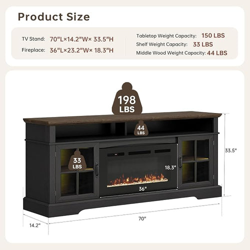 70" Fireplace TV Stand, Farmhouse Entertainment Center - Image 2