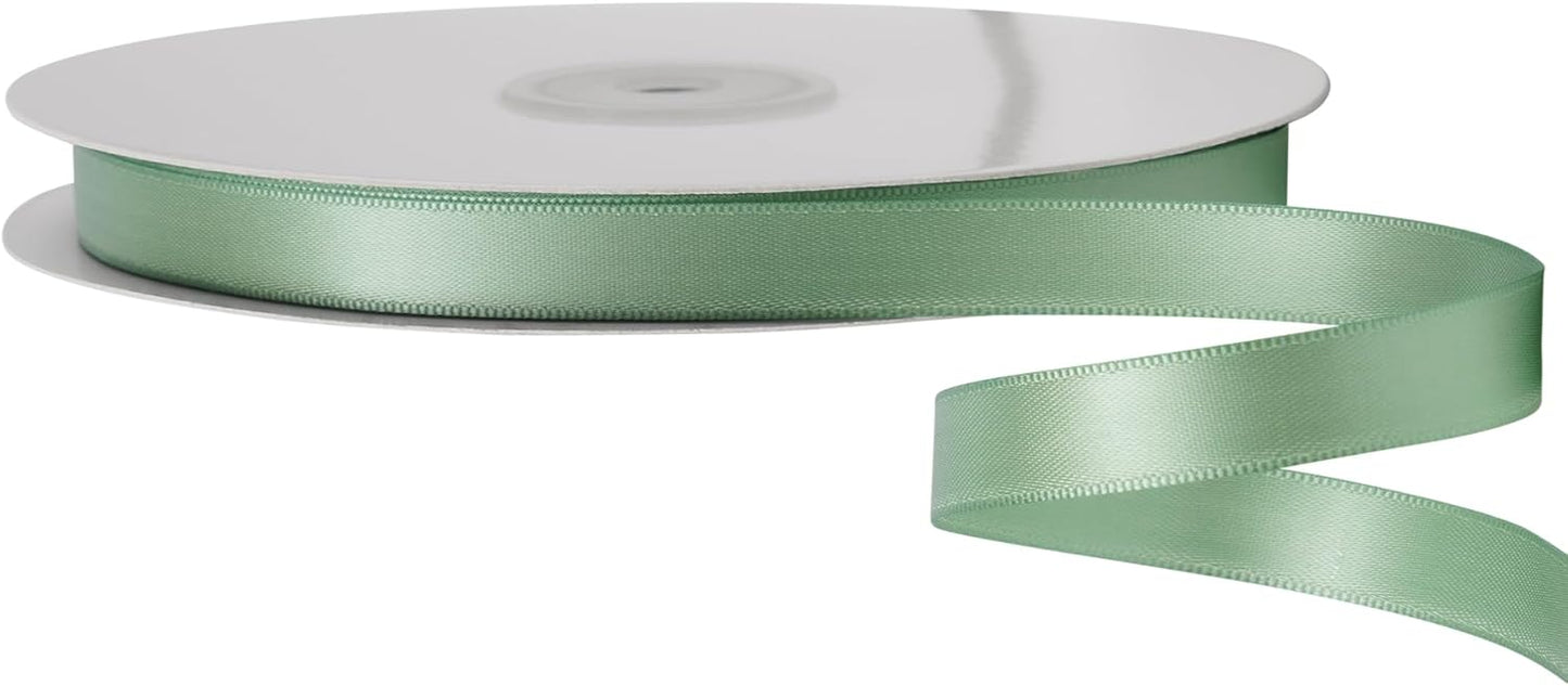 LIUYAXI Sage Green Satin Ribbon, Double Faced 5/8" X Continuous 25 Yards Ribbons Perfect for Gift Wrapping Bows Bouquet Wedding Craft and More