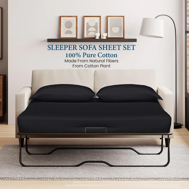 800 Series 100% Egyptian Cotton Sleeper Sofa Bed Sheet Set Stripe Full Size - Image 2