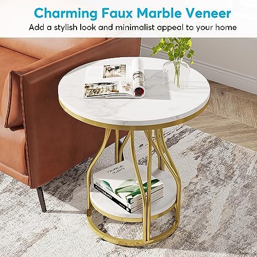 Tribesigns Round Side End Table 2-Tier End Tables Modern Bedside Table Small - Image 5