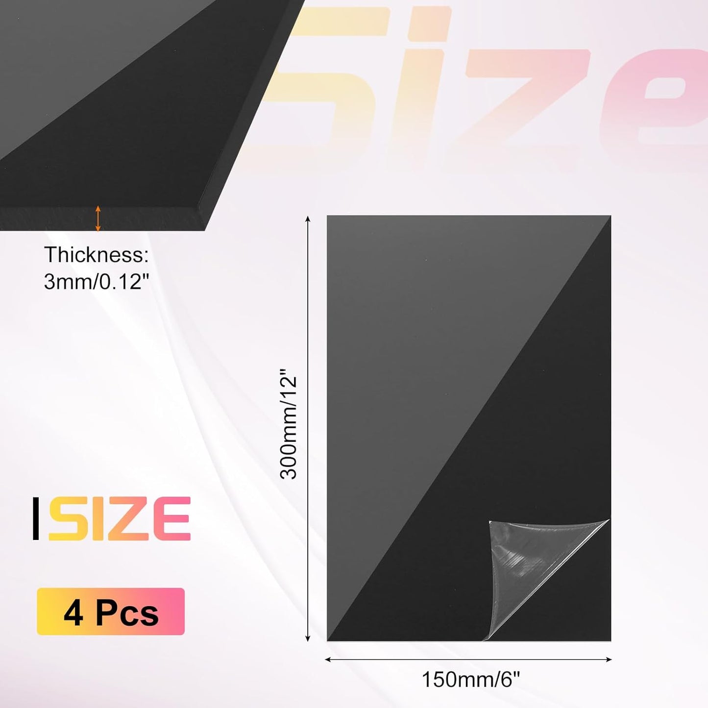 uxcell 4Pcs Acrylic Sheets 12x6 Inch Acrylic Panel 1/8 Inch-3mm Plastic Board for Picture Frames Sign Holders DIY Display Projects Craft, Clear Black