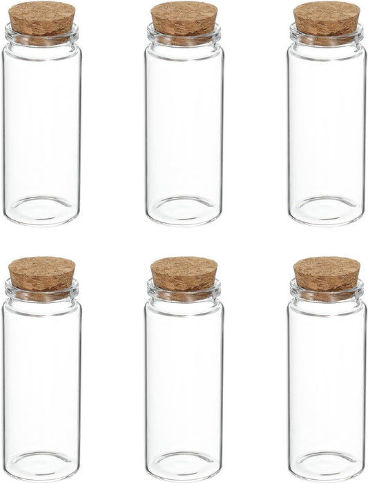 uxcell 6Pcs Mini Glass Bottles with Cork Stoppers, 70ml Small Clear Bottles Glass Empty Jars Vials for DIY Crafts Party Wedding Decor Favors