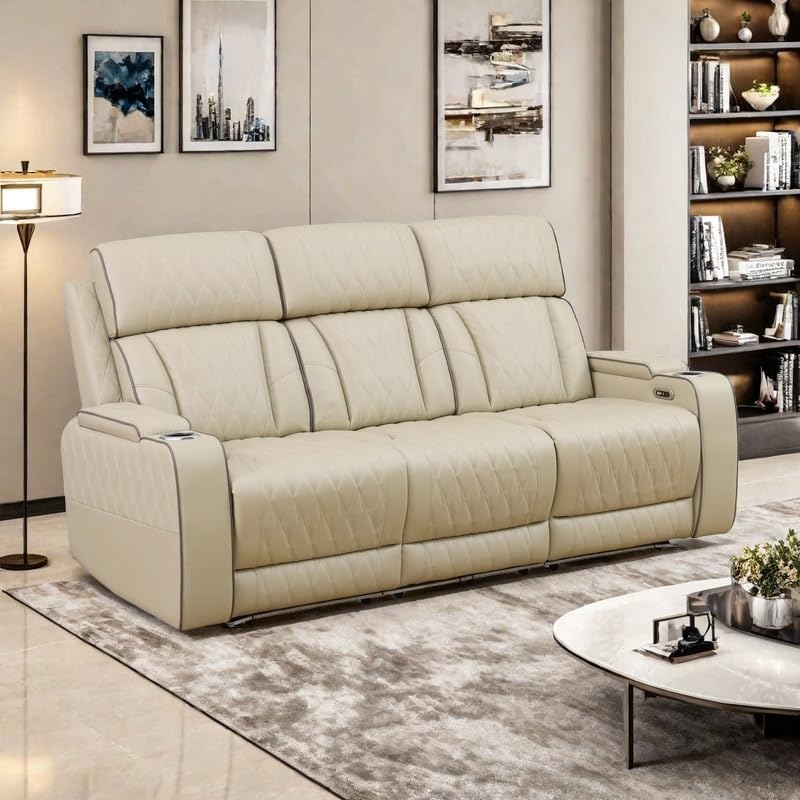Power Recliner Set with LED Lights, Quilted Air Leather Reclining Set with USB by Unknown