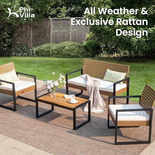 PHI VILLA 4 Piece Brown Wicker Patio Furniture Set - Image 2