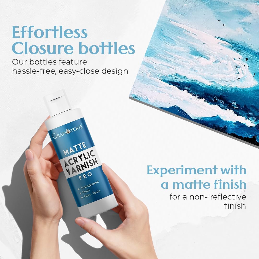 GRANOTONE Acrylic Artist's Varnish | Matte Finish | Non-Yellowing | Non-Toxic | Anti-Crazing Formula | for Pro Artists, Hobby Painters & Kids | Made in India | 200 ML (6.76 fl oz)