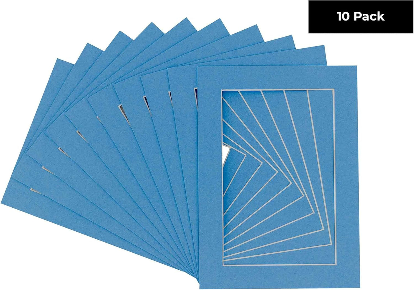 Pack of Ten 8x10 Mats Bevel Cut for 5x8 Photos - Acid Free Bay Blue Precut Matboards for Pictures, Photos, Framing - 4-ply Thickness