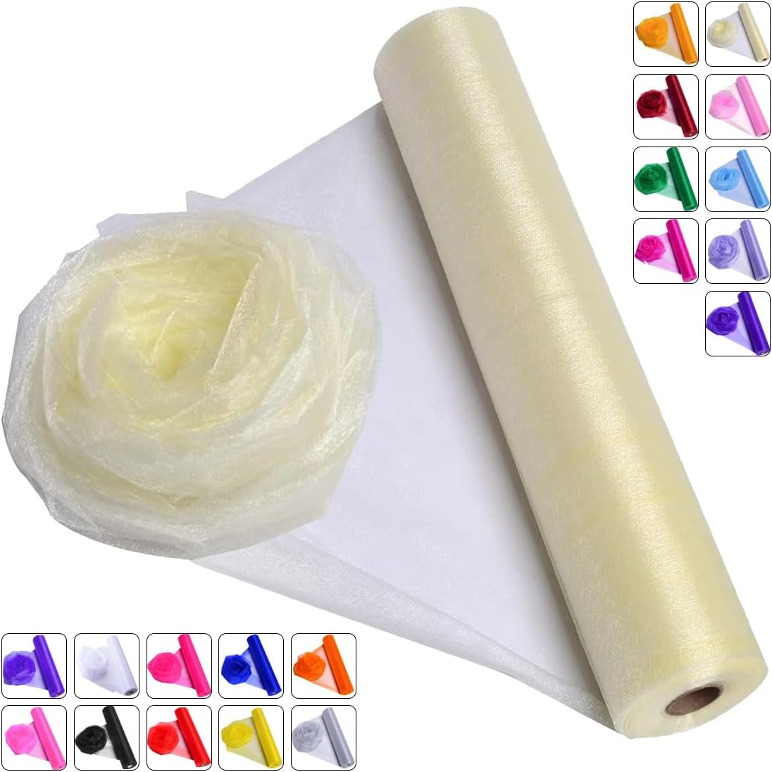 Crystal Organza Fabric Tulle - 16" by 50 Yards Sheer Fabric for Wedding Party Decoration Bridal Shower Tutu Roll Netting Spool Ribbon Wrapping (Ivory)