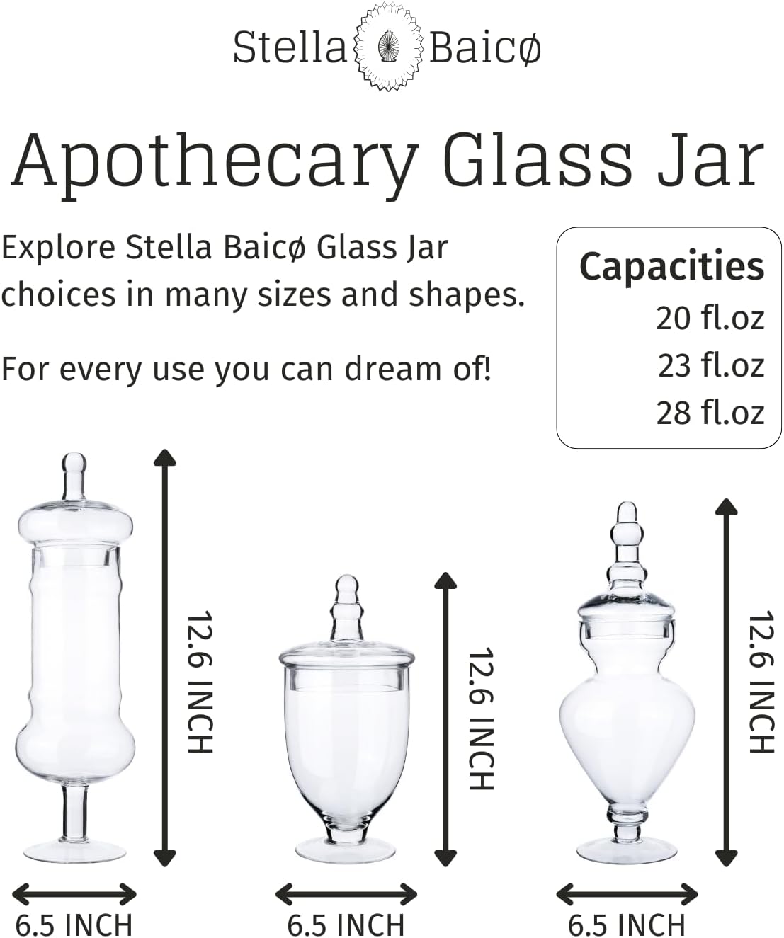 3-Pack Glass Apothecary Jars with Lids – Decorative Candy Storage Containers for Wedding, Buffet, Kitchen (H: 9", 12.5", 14")