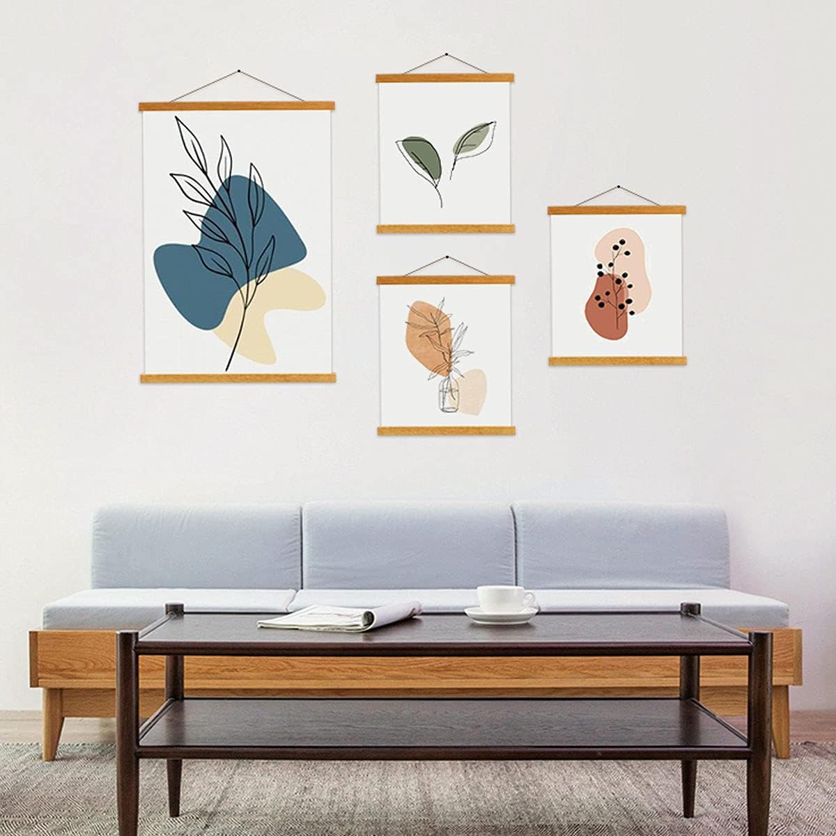 Ywlake Magnetic Poster Hanger, 32x24 32x48 32x23 Poster Frame Wood Wooden Magnet Print Posters Dowel Scroll Hanger Hangers Hanging Kit for Walls Map Canvas Artwork (Teak Wood, 32")