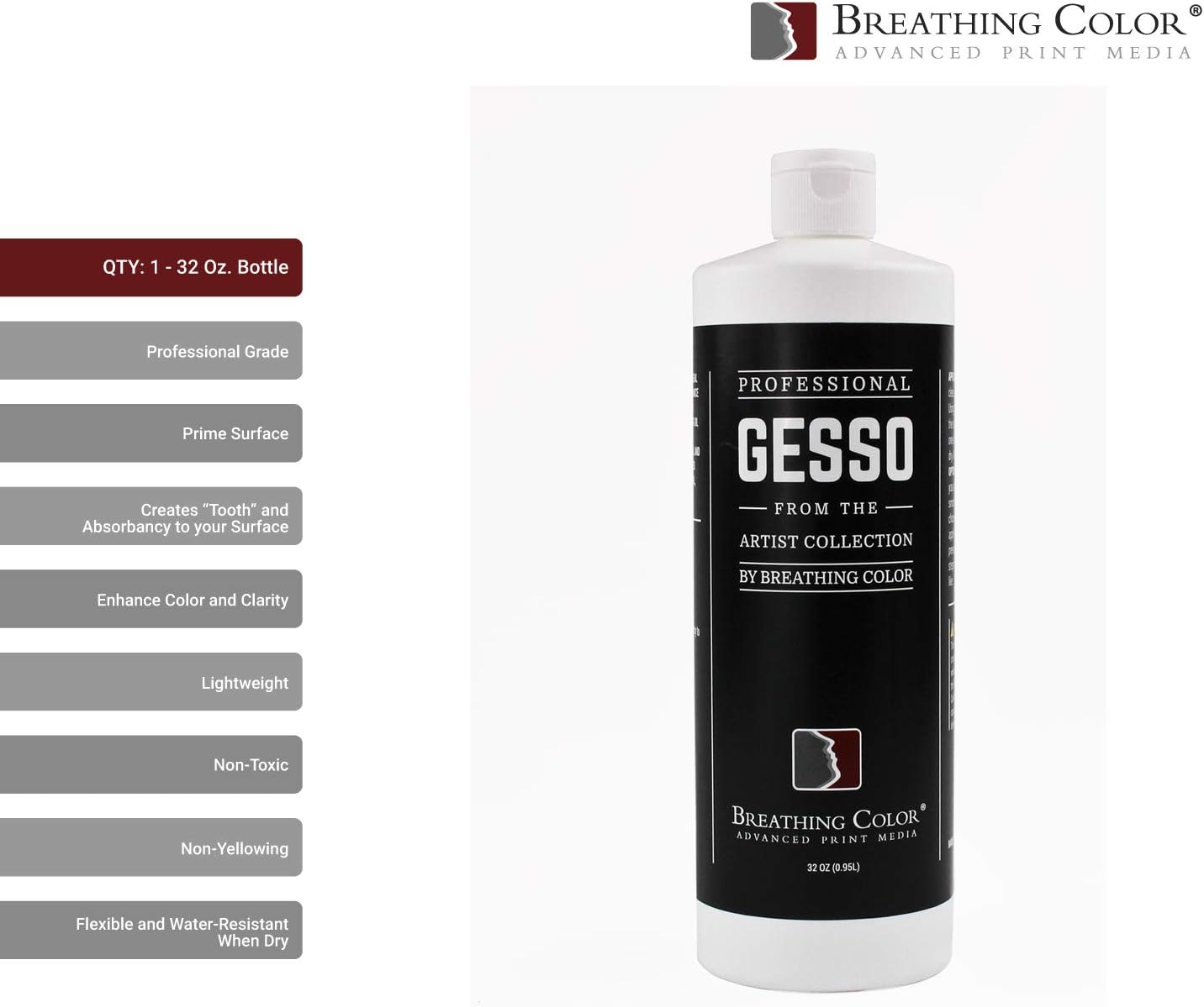 White Gesso Canvas Primer Bundle 32 oz. with Application Brush and Sandpaper. Keep Paint from Absorbing! Whether Acrylics, Oils, Watercolors or Pastels, Make Every Painting Look its Absolute Best
