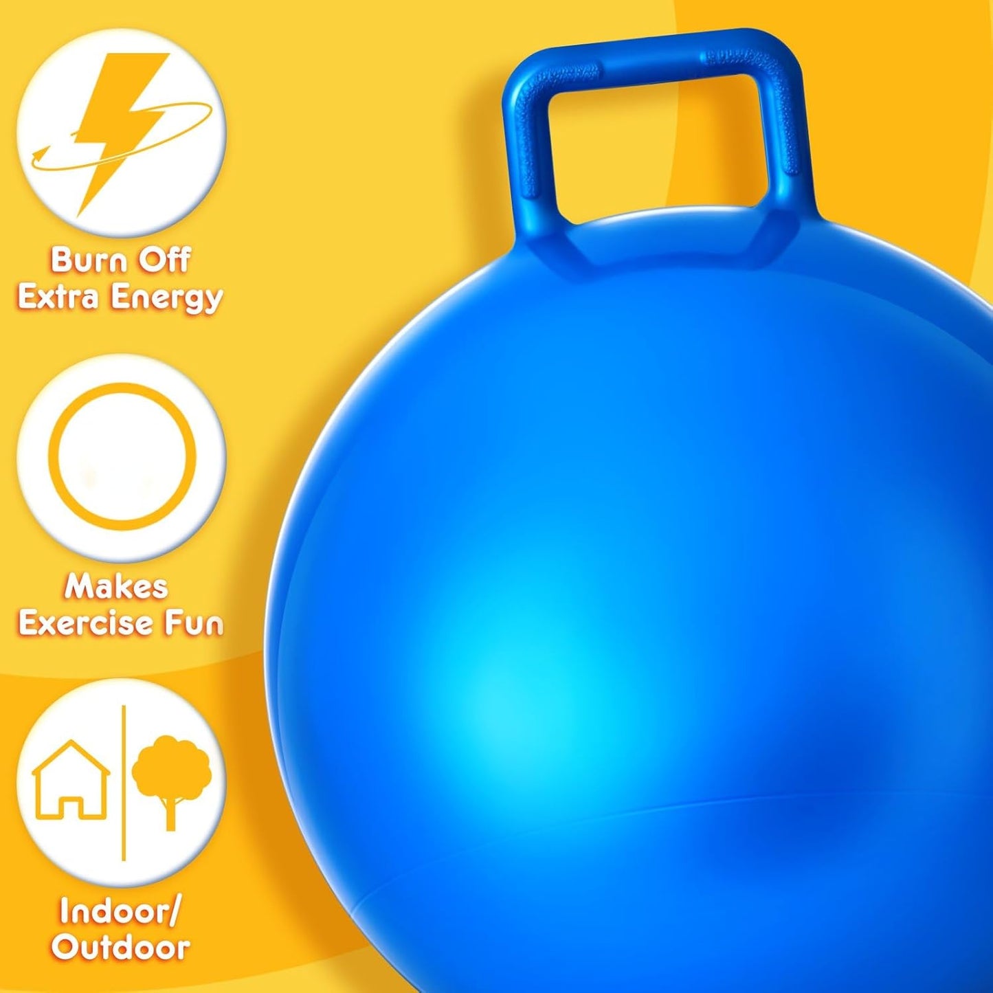 Lewtemi 3 Pcs 18 Inch Bouncing Ball with Handle, Outdoors Hopper Jumping Hopping Ball and Air Pump for Sports Exercise (Red, Blue, Yellow)
