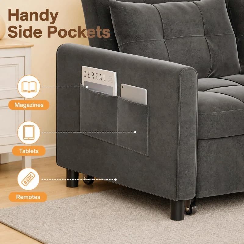 Gizoon 3 in 1 Velvet Sleeper Sofa Bed, 52 Inch 2-Seat Pull Out Couch - Image 6