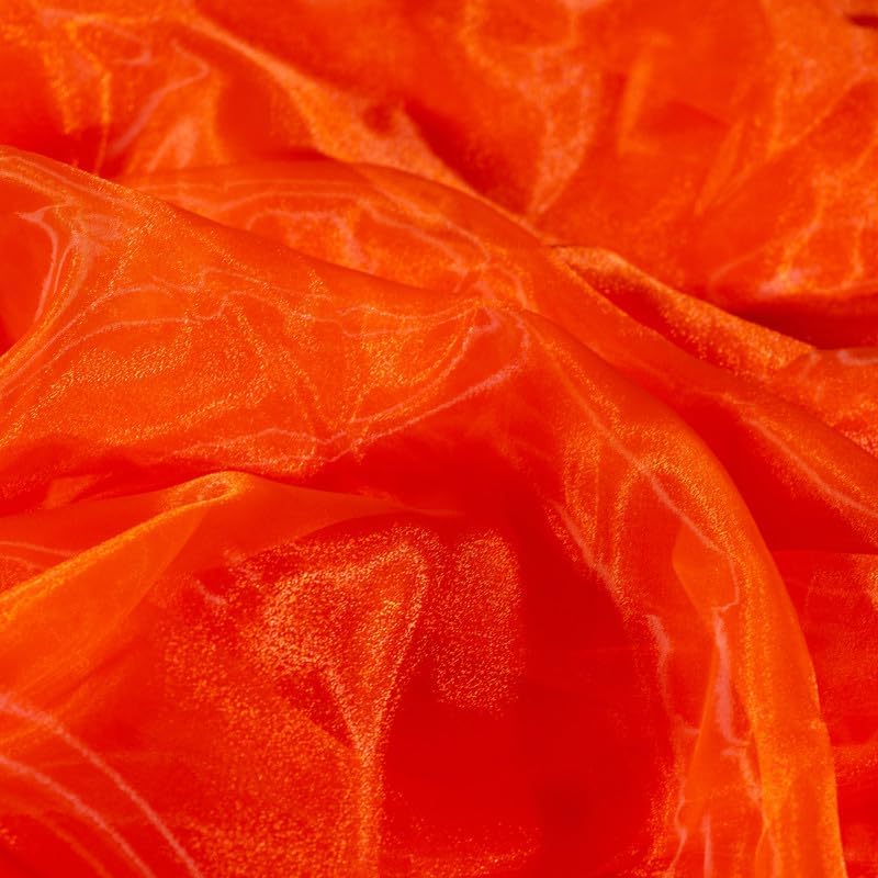 Fynite Orange Organza Fabric by The Yard | 20 Yard Long | 44" Wide | Bridal Soft Sheer Organza Tulle for DIY Wedding Dress Fashion Craft Decorations