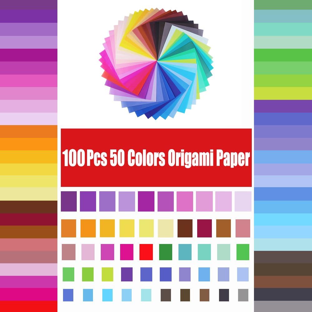 Opret Origami Paper 6x6 inch, 100 Sheets Origami Paper 50 Vivid Colors 15x15 cm Single Sided for Kids Arts and Crafts Projects