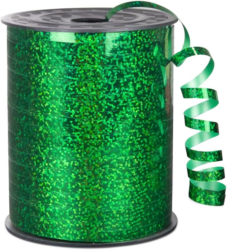 KMER LIFE Premium Green Shiny Curling Shiny Ribbon, 1/5" Wide x 500 Yards Christmas Curling Ribbons for Gift Wrapping, Party Decoration, Balloon String, Ribbons for Florist Flower (1 Roll)