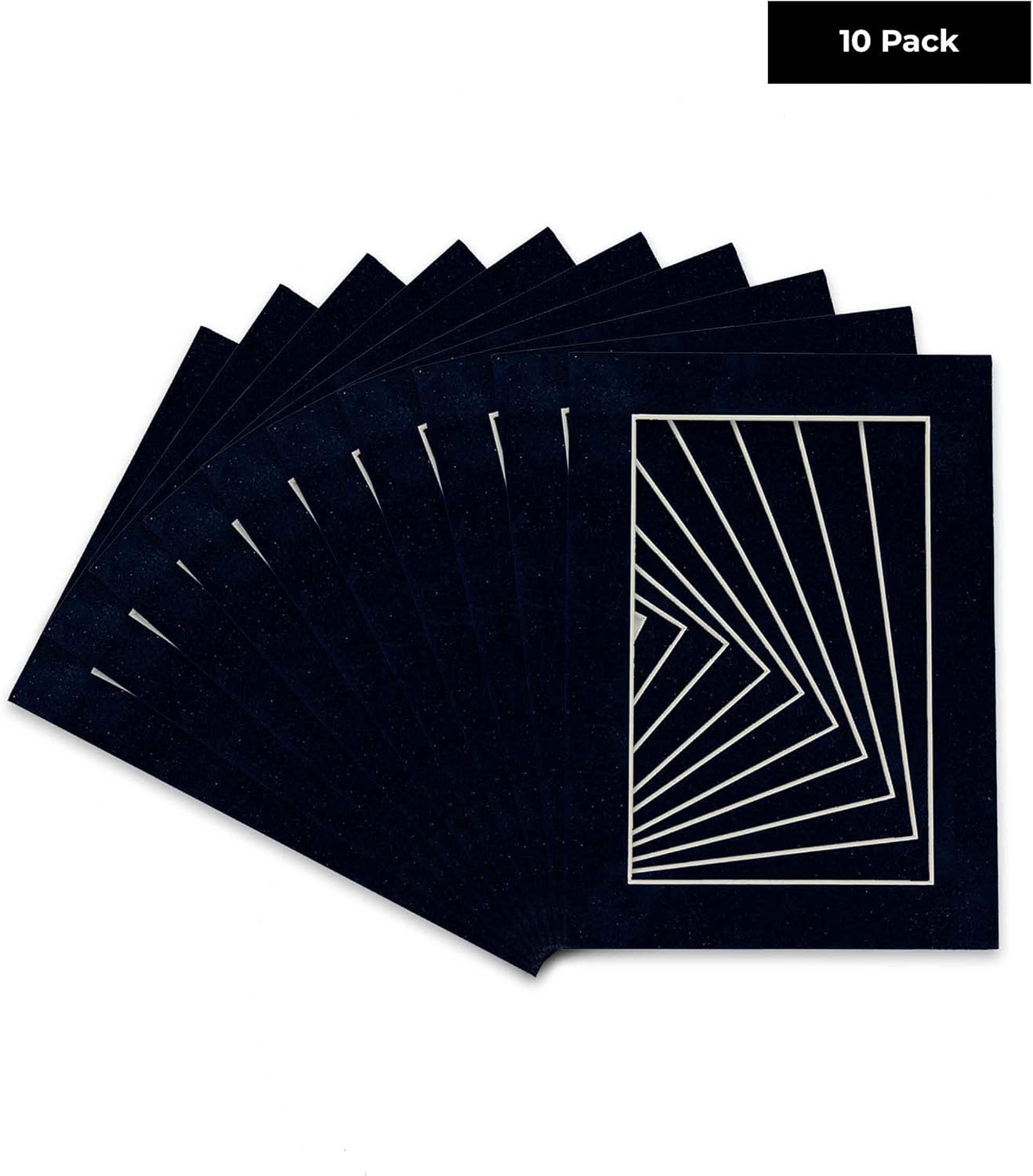 Pack of Ten Acid Free 11x14 Mats Bevel Cut for 8.5x11 Photos - Navy Suede Precut Matboards With Backing Boards and Self Seal Photo Mat Bags For Pictures, Photos, Framing - 4-ply Thickness