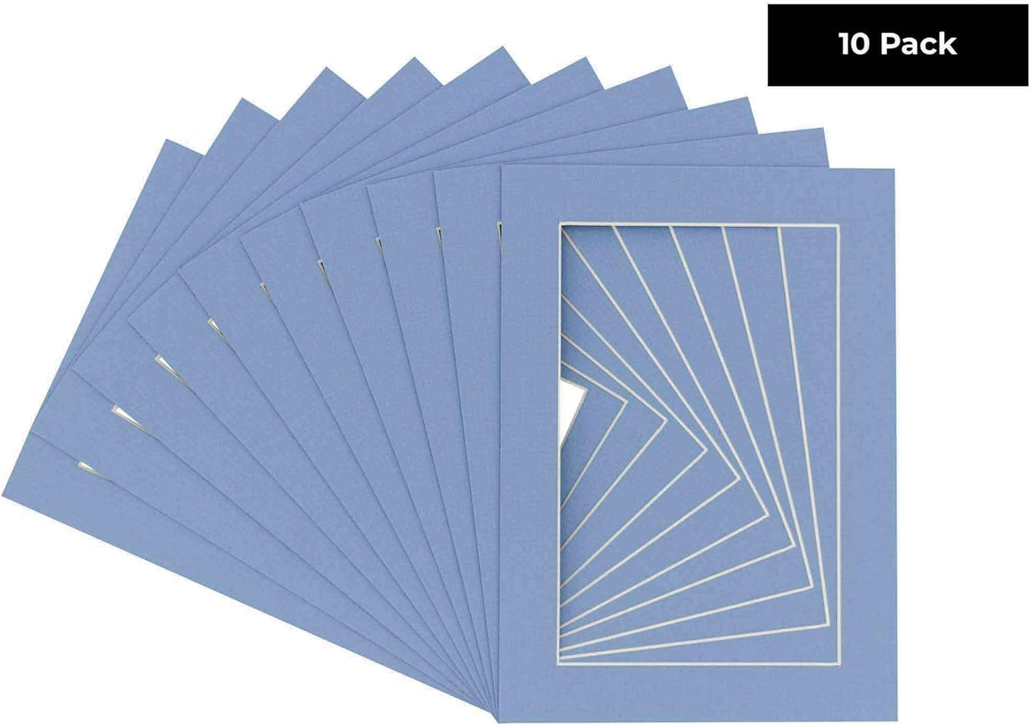 Pack of TEN 8x10 Mats Bevel Cut for 5x8 Photos - Acid Free Brittany Blue Precut Matboards For Pictures, Photos, Framing - 4-ply Thickness