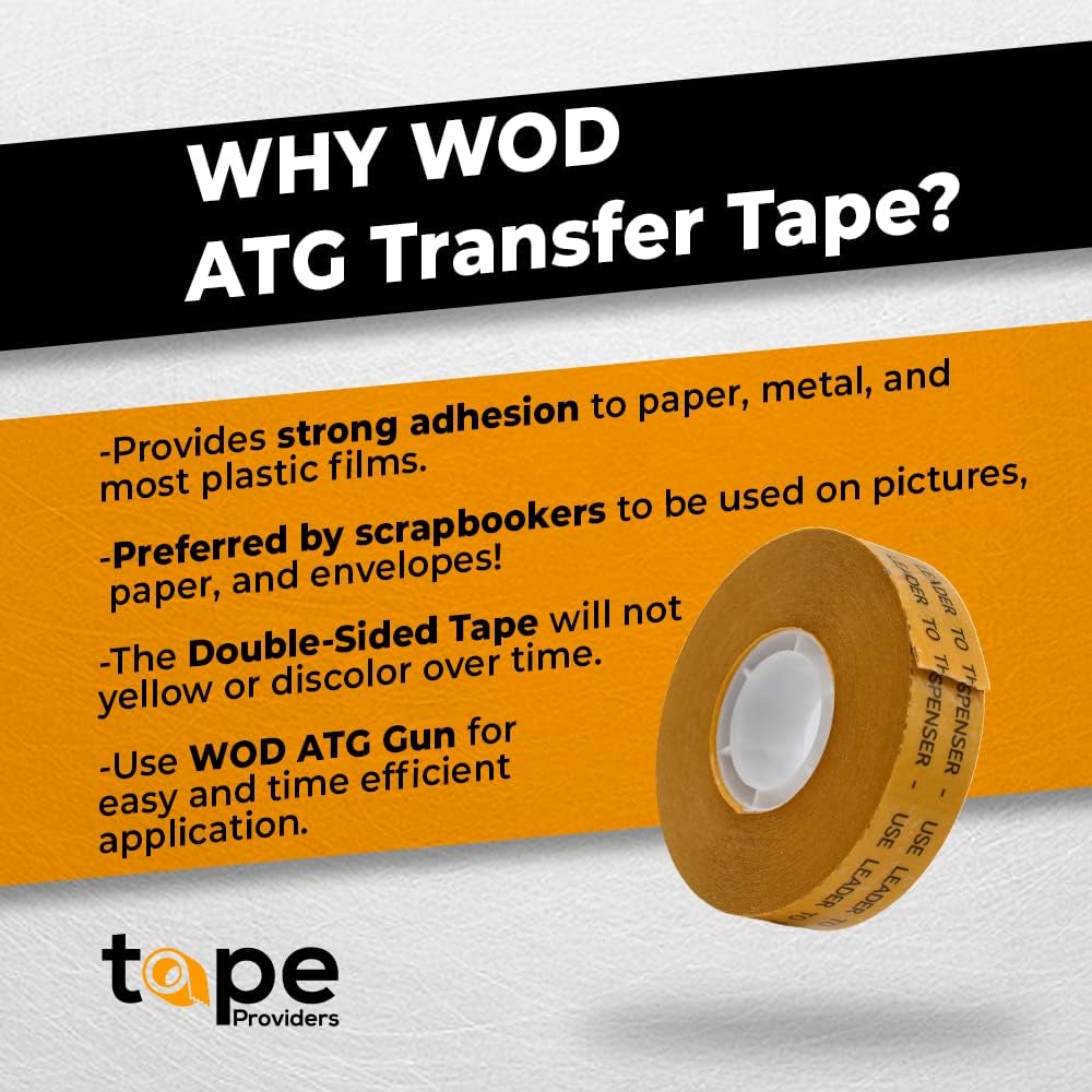 WOD General Purpose ATG Tape, 1/4 inch x 36 yds. (Set of 144 Rolls) Adhesive Transfer Tape Glider Refill Rolls Clear Adhesive on Gold Liner (Acid Free) RWATG20