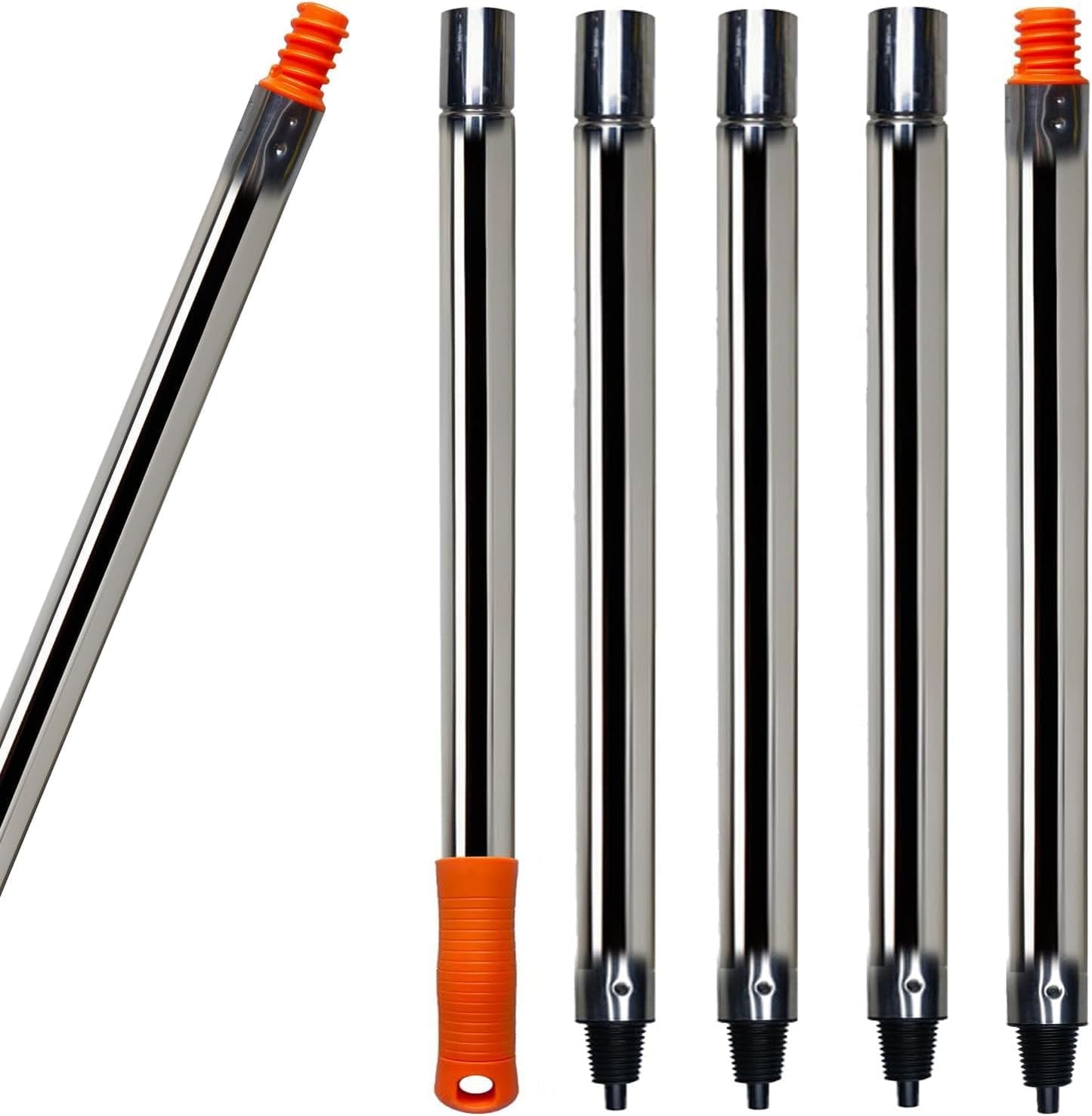 5 PCS Total 6.5 Ft Extension Pole, Paint Roller Stainless-Steel Threaded Splicing Extension Poles for Hand Drywall Sander Wall Cleaning and Polishing Paint Roller Brushes