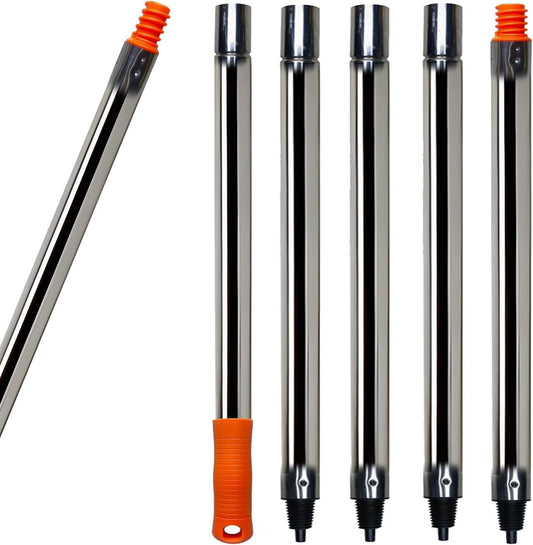 5 PCS Total 6.5 Ft Extension Pole, Paint Roller Stainless-Steel Threaded Splicing Extension Poles for Hand Drywall Sander Wall Cleaning and Polishing Paint Roller Brushes