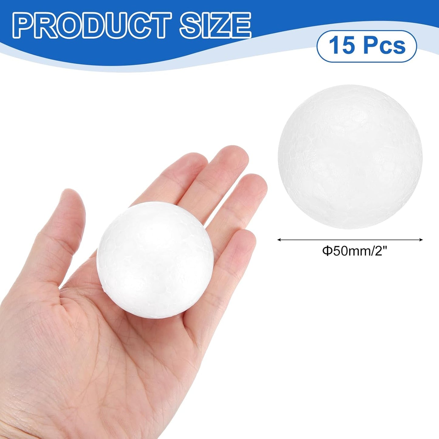 uxcell 15 Pcs White Foam Balls, 2 Inch Polystyrene Craft Foam Balls Solid Round Ball for Art, Household, DIY, Party Decorations