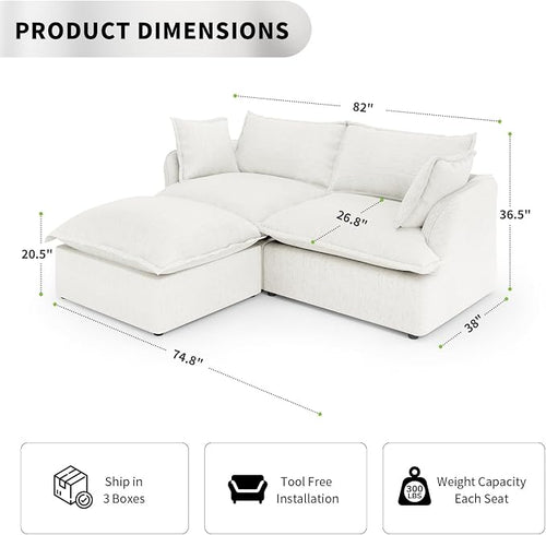2 Seat with Ottoman L Shape Modular Sectional Couch Sofa - Image 2