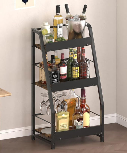 3-Tier Liquor Stand for Home Bar, Trapezoid Freestanding Whisky Bottle Holder by Comzinn