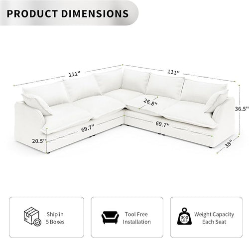5 Seat V Shape Modular Sectional Couch Sofa - Image 2
