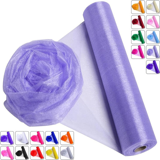 Crystal Organza Fabric Tulle - 16" by 50 Yards Sheer Fabric for Wedding Party Decoration Bridal Shower Tutu Roll Netting Spool Ribbon Wrapping (Lavendar)