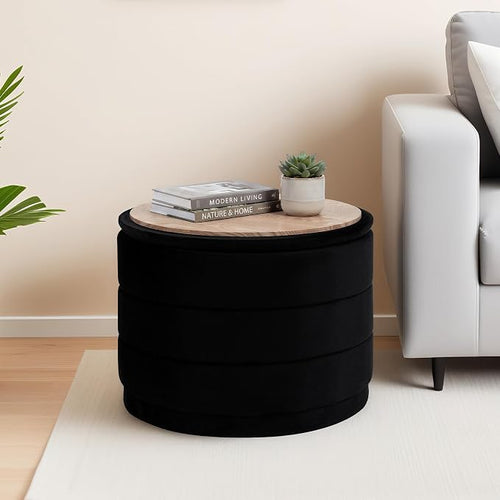 23" Upholstered Round Velvet Ottoman - Image 2