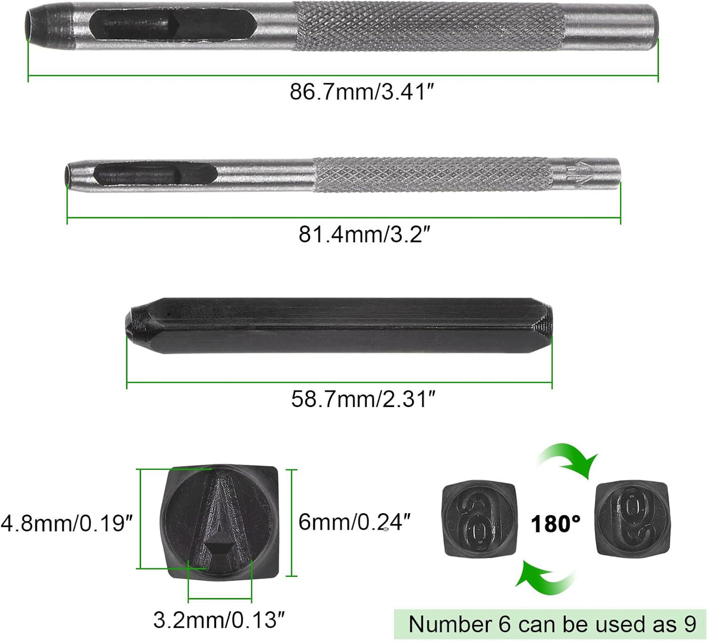 HARFINGTON 36pcs Metal Stamping Kit 1/8" (3mm) (A-Z, 0-8, "&" Symbol) Steel Letter Punch Press Tool with Hole Punch to Stamp on Metal, Plastic, Wood, Leather, Black