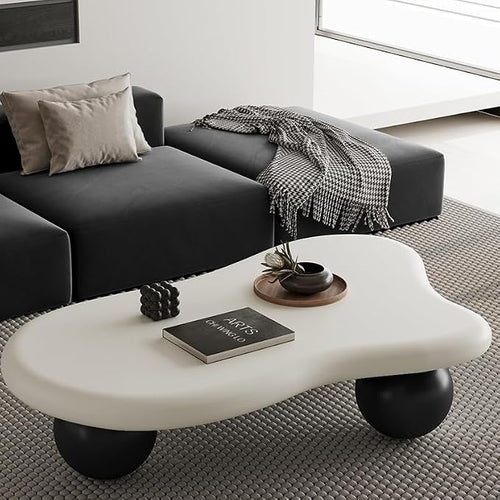 47.2” Cloud Coffee Table with 3 Ball Legs, Modern Irregular Center Table by BSYEIO