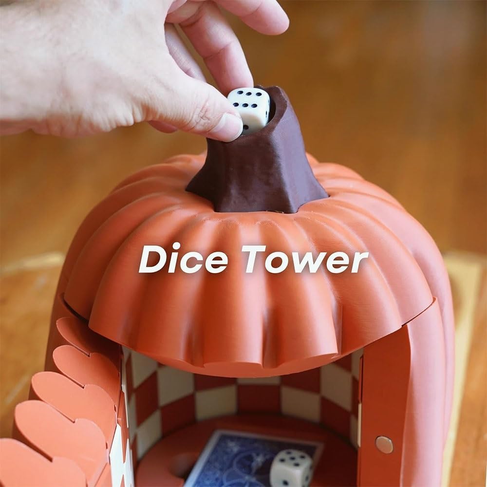 Pumpkin Board Game Set,Magnetic Pumpkin Chess Expansion Pack Gourd Games,3D Printing Portable Checkers with Checkers Board,Dice Tower,Card Storage,Dice Storage,and Boards,Christmas Decor Gift(#1)