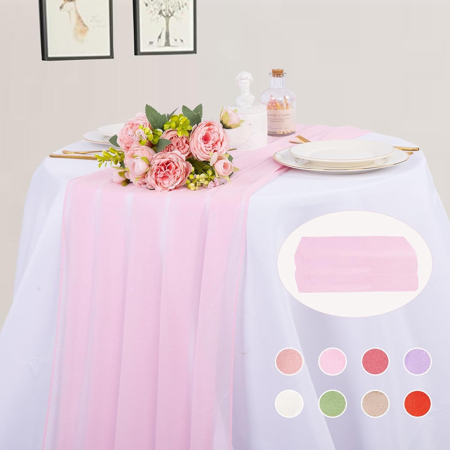 2 Packs 10ft Blushing Pink Chiffon Table Runner 30 x 120 Inches Romantic Sheer Table Decorations Long Tulle Runner for Wedding Bridal Shower Party Supplies Decor