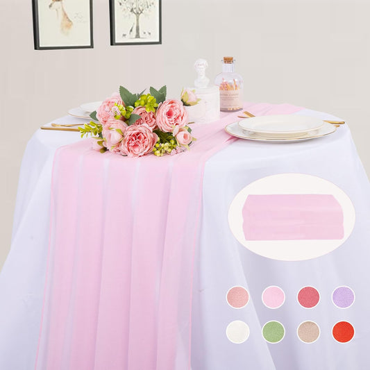 2 Packs 10ft Blushing Pink Chiffon Table Runner 30 x 120 Inches Romantic Sheer Table Decorations Long Tulle Runner for Wedding Bridal Shower Party Supplies Decor