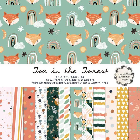 Woodland Animal Print Scrapbook Paper Pad, 6x6 inches, 24 Sheets, Earth Tones, Square, Single-Sided, Perfect for Scrapbooking