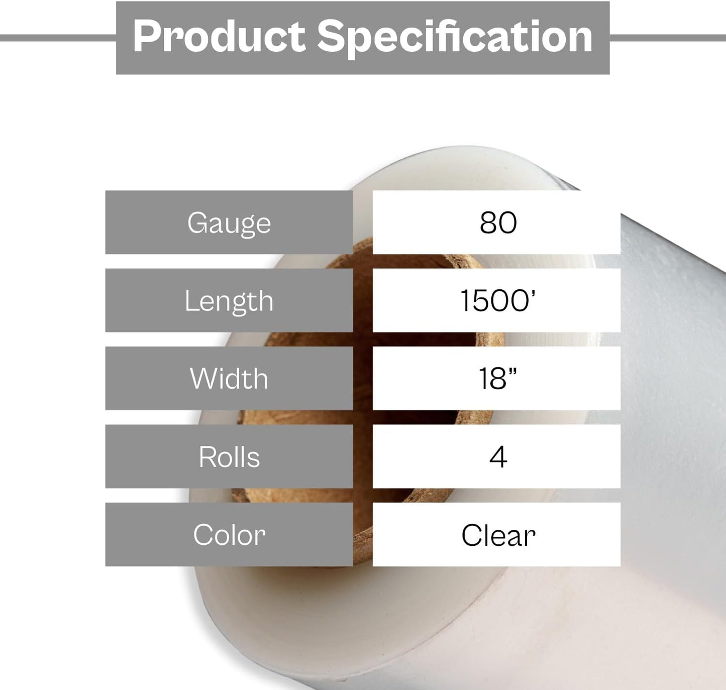 PSBM 4 Rolls 18 Inch x 1500 Feet 80 Gauge Stretch Film/Wrap Heavy Duty, Industrial Strength Clear Shrink Wrap for Shipping, Packaging, Moving, Bundling or Storage