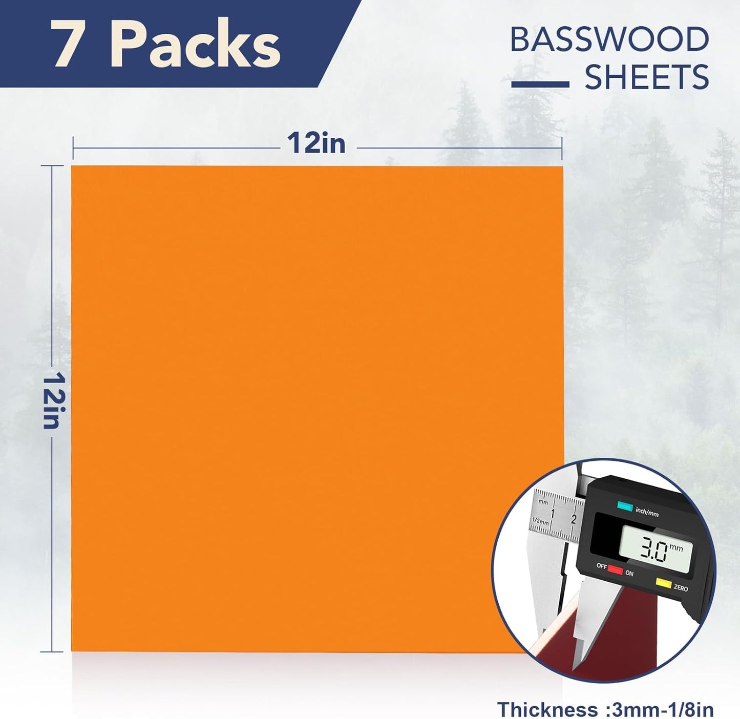 ROBOTIME 7-Pack Double-Sided Colored 1/8" Plywood Sheets - 12 x 12 x 1/8 Inch - Roller-Coated Solid Color 3mm Craft Wood Sheets for Laser Cutting - Assorted Colors - WB124