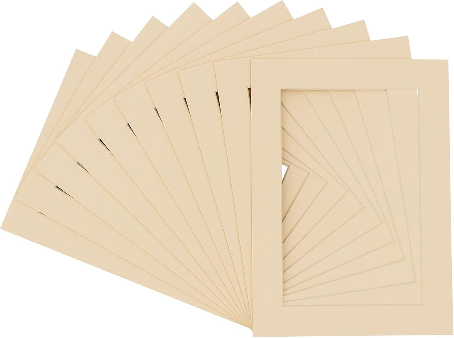 Pack of TEN 8x10 Mats Bevel Cut for 5.5x8.5 Photos - Acid Free Cream Precut Matboards For Pictures, Photos, Framing - 4-ply Thickness